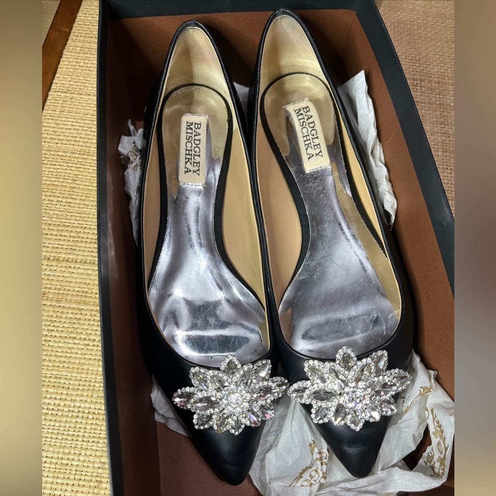 Badgley Mischka Black Flats with Crystal Embellishments